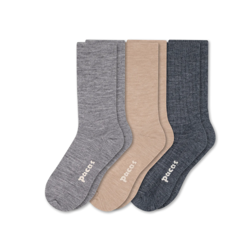 3 Pack - Women's Light-Weight Crew Pacas Socks: STRIPE/Black/Charcoal SolidAll / Medium / Large (US: 8.5 - 11.5+)