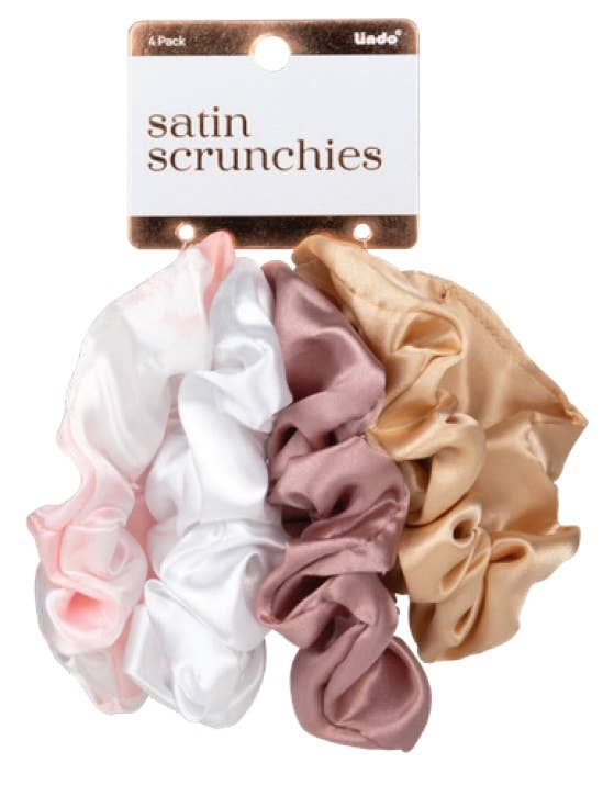 Lindo Satin Scrunchie Hair Ties (4pcs/set) - Large Size: Black Leopard