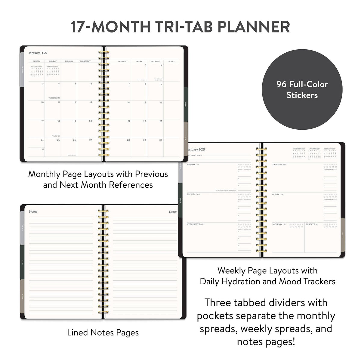 2027 Black Tri-Tab Planner