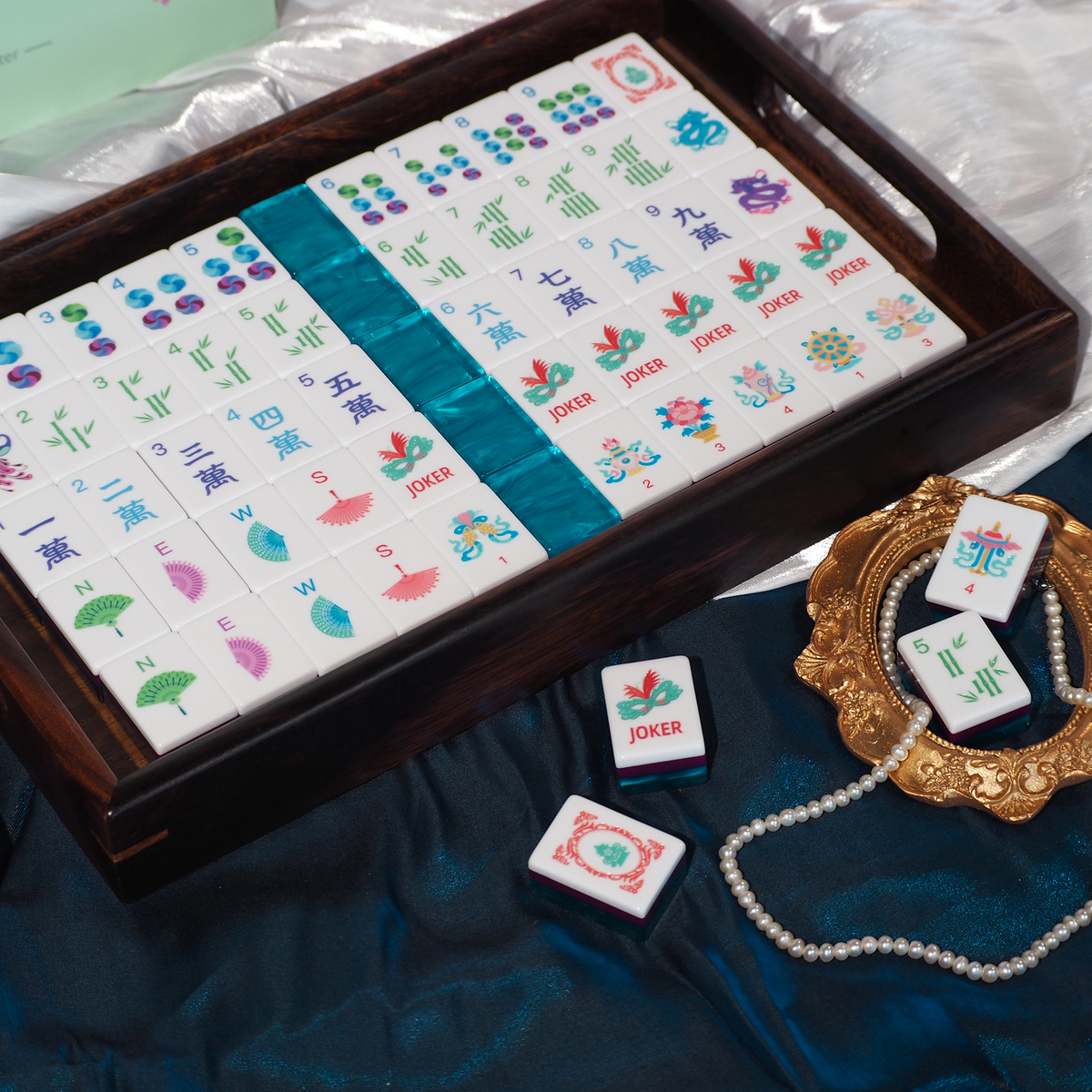 Jade Bloom Mahjong Set - Sapphire Blue 09-02