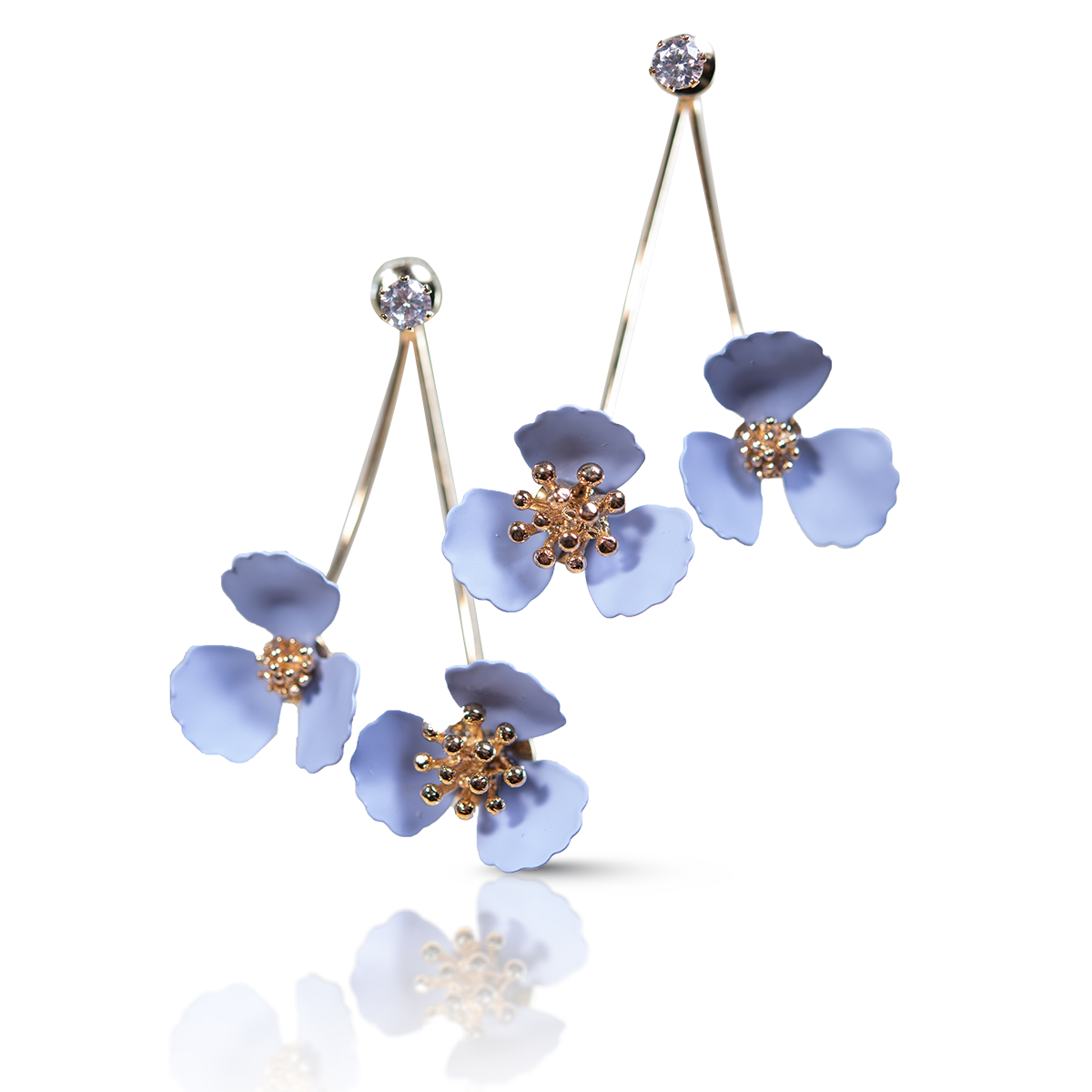 Double Flower Drop With Crystal Earrings: Bronze