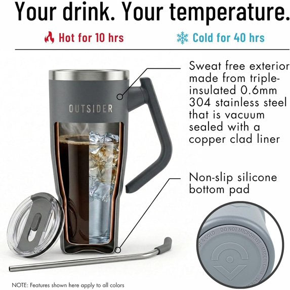 Outsider 40 Oz. Insulated Tumbler with Swivel Handle ~ Assorted Colors