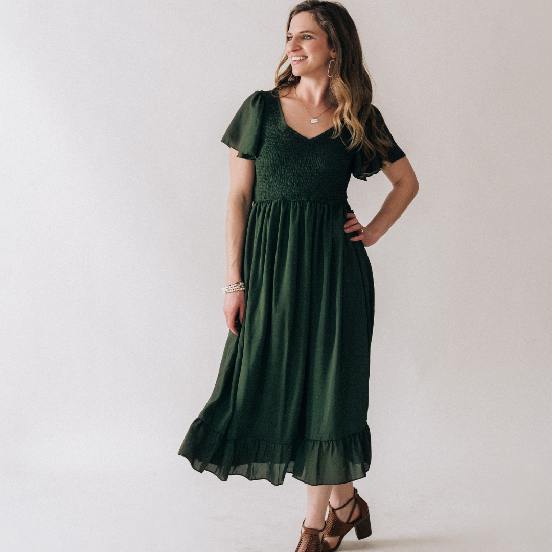 Dark Green Chiffon Dress - Women: Women's Small