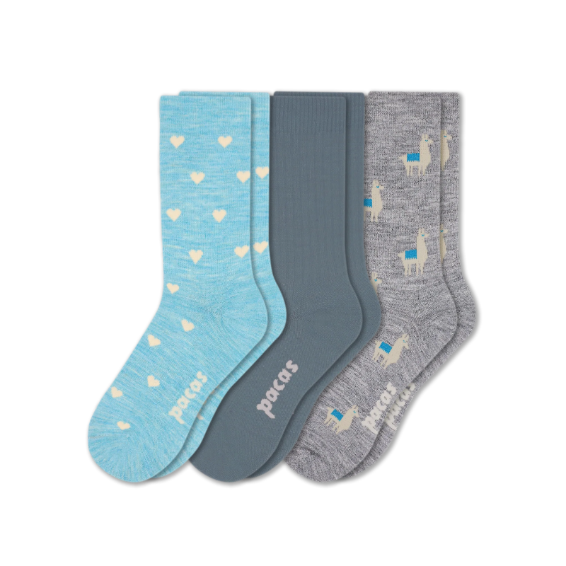 3 Pack - Women's Light-Weight Crew Pacas Socks: STRIPE/Black/Charcoal SolidAll / Medium / Large (US: 8.5 - 11.5+)