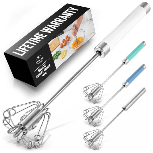 Z-RTY-WSK-WT Traditional Rotary Push Whisk - Egg Beater: White