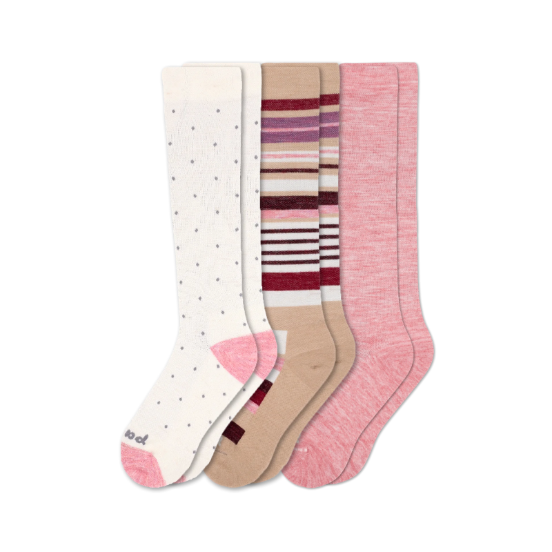 Women's Compression Socks: SOLID/Black & POLKA/Gray/Charcoal & THIN STRIPE/Black / Small / Medium (US: 5 - 8)