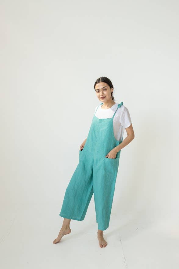 Linen Romper, Jumpsuit, Jumper: Small / Natural