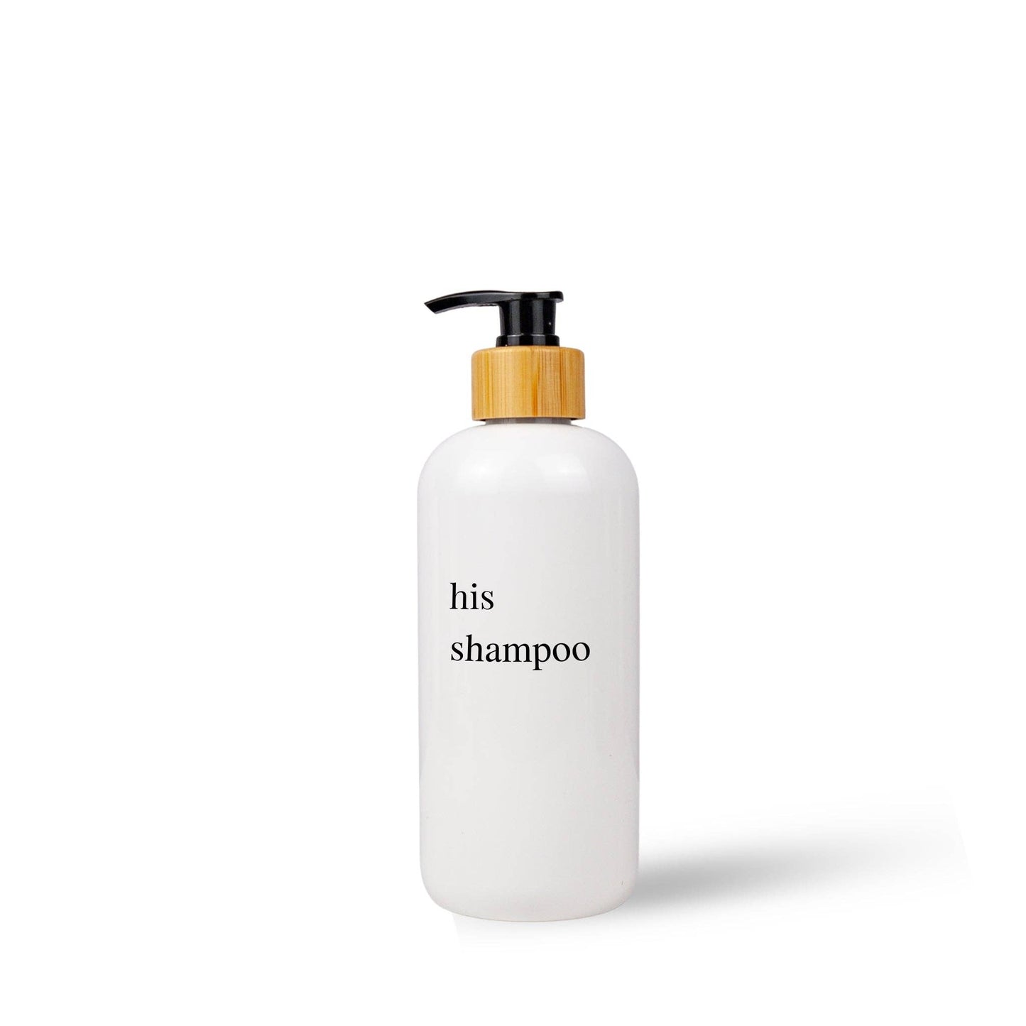 Shampoo & Conditioner Bottle Sets - Refillable | White Dispensers | Bamboo or Plastic Tops: White / Shampoo / Black / Plastic