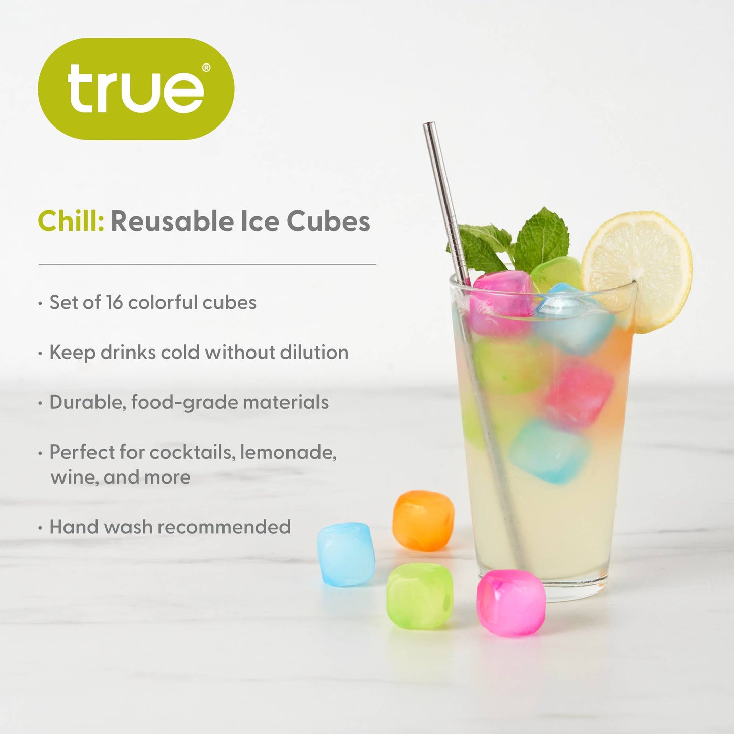 Chill™ Reusable Plastic Ice Cubes - Asst Colors - Pack of 16