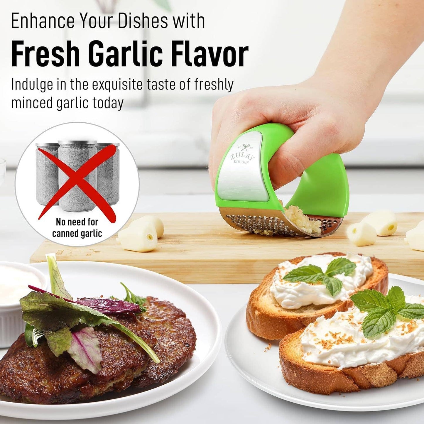 Garlic Press Rocker With Silicone Peeler & Scraper Set: Blue