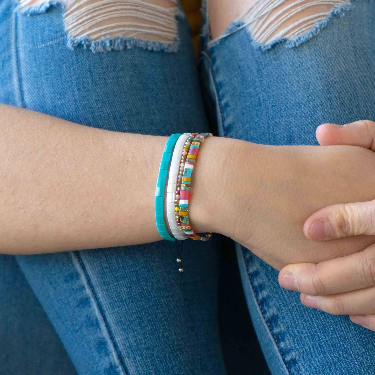 BEACH BUM - Tila Bead Bracelet Stack of 3: 6.50 Inches - M