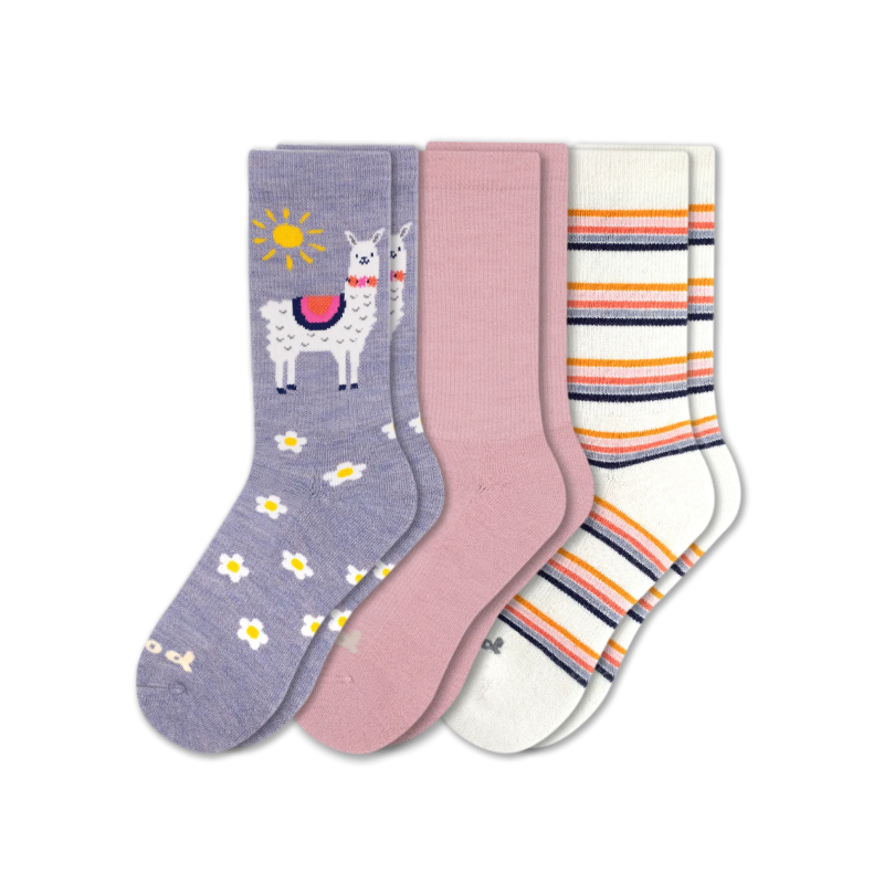 Women's Crew Pacas Socks: Charcoal & TRIBAL/Ivory & RUGBY STRIPE/Lightest Purple / Small / Medium (US: 5 - 8)