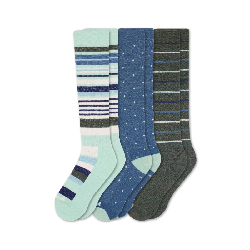 Women's Compression Socks: SOLID/Black & POLKA/Gray/Charcoal & THIN STRIPE/Black / Medium / Large (US: 8.5 - 11.5+)