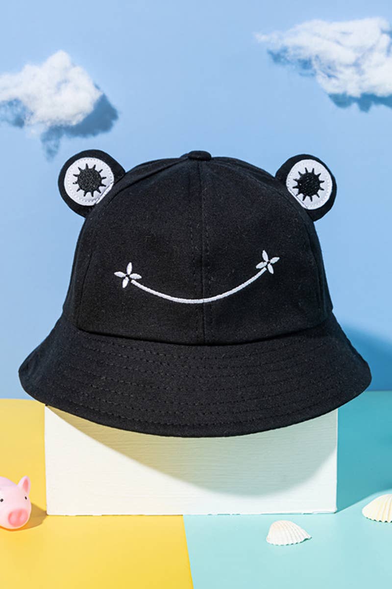 CARTOON FROG DESIGN BUCKET HAT_CWAH0469: BLACK / (OS) 1