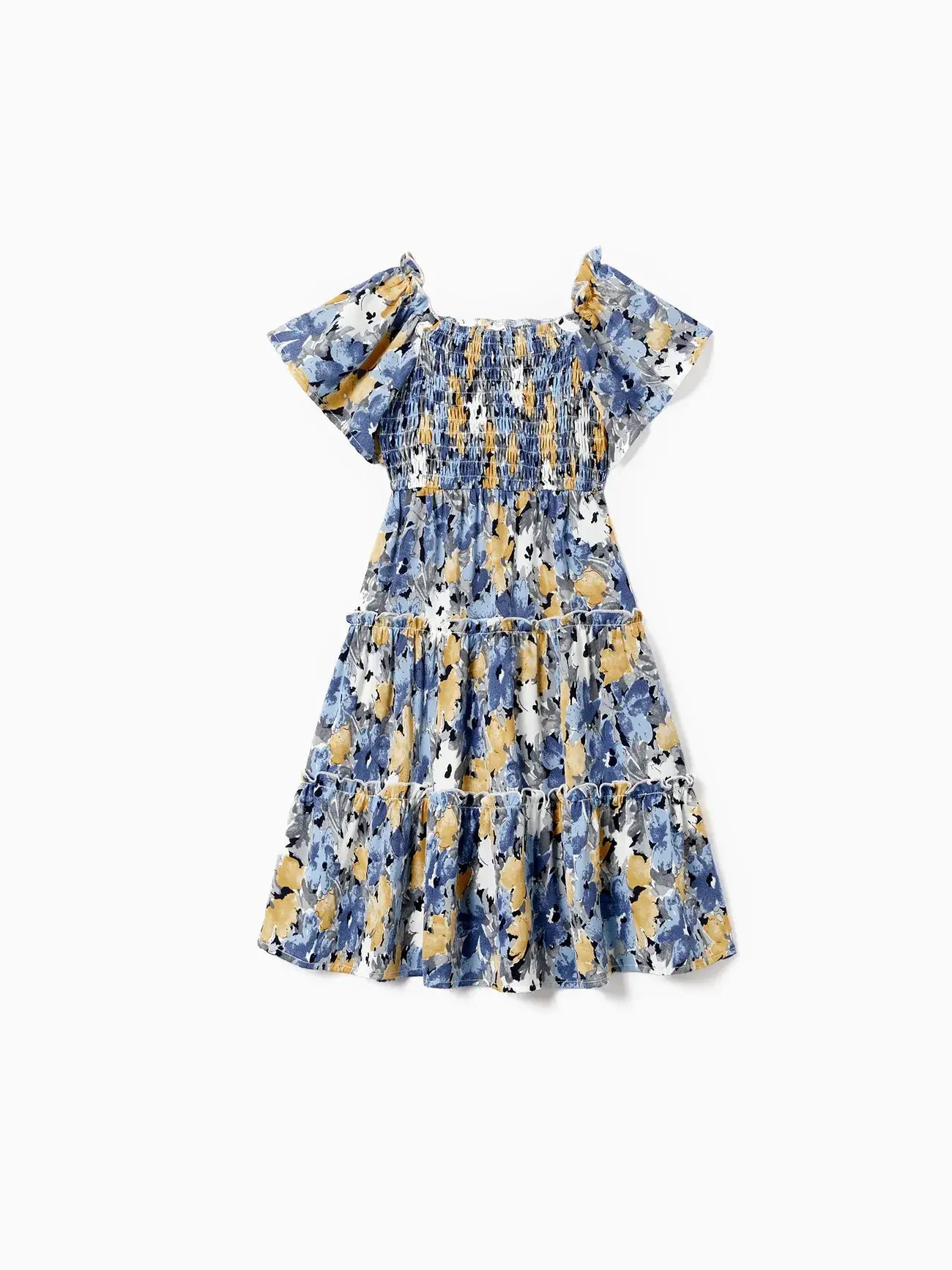 Toddler or Kid Girl Blue Raglan Sleeve Tiered Dress: Blue / 6-7T