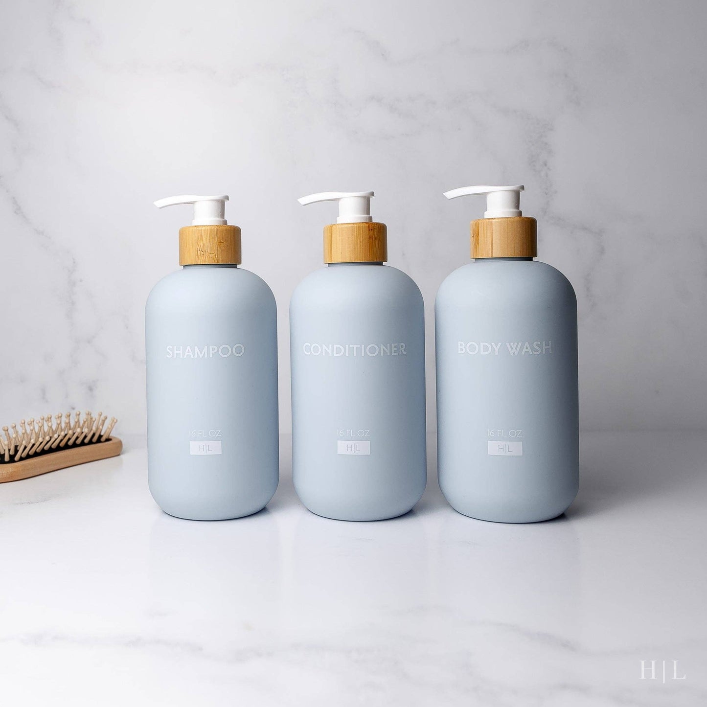 Color Series Shower Dispenser Set of 3 - Waimea Collection, Sky Blue: White Bamboo Pump