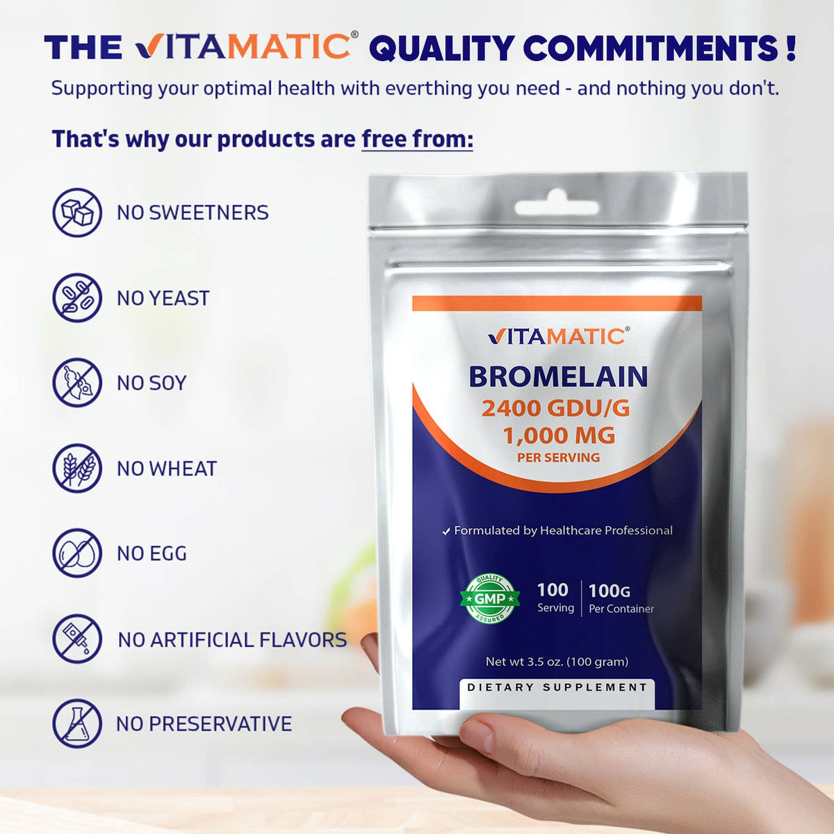 Vitamatic Bromelain Powder | Digestive Enzyme | 100g