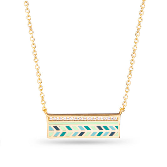 Blue/Green Enamel and CZ Bar Necklace -  Gold - AMANDA BLU AG