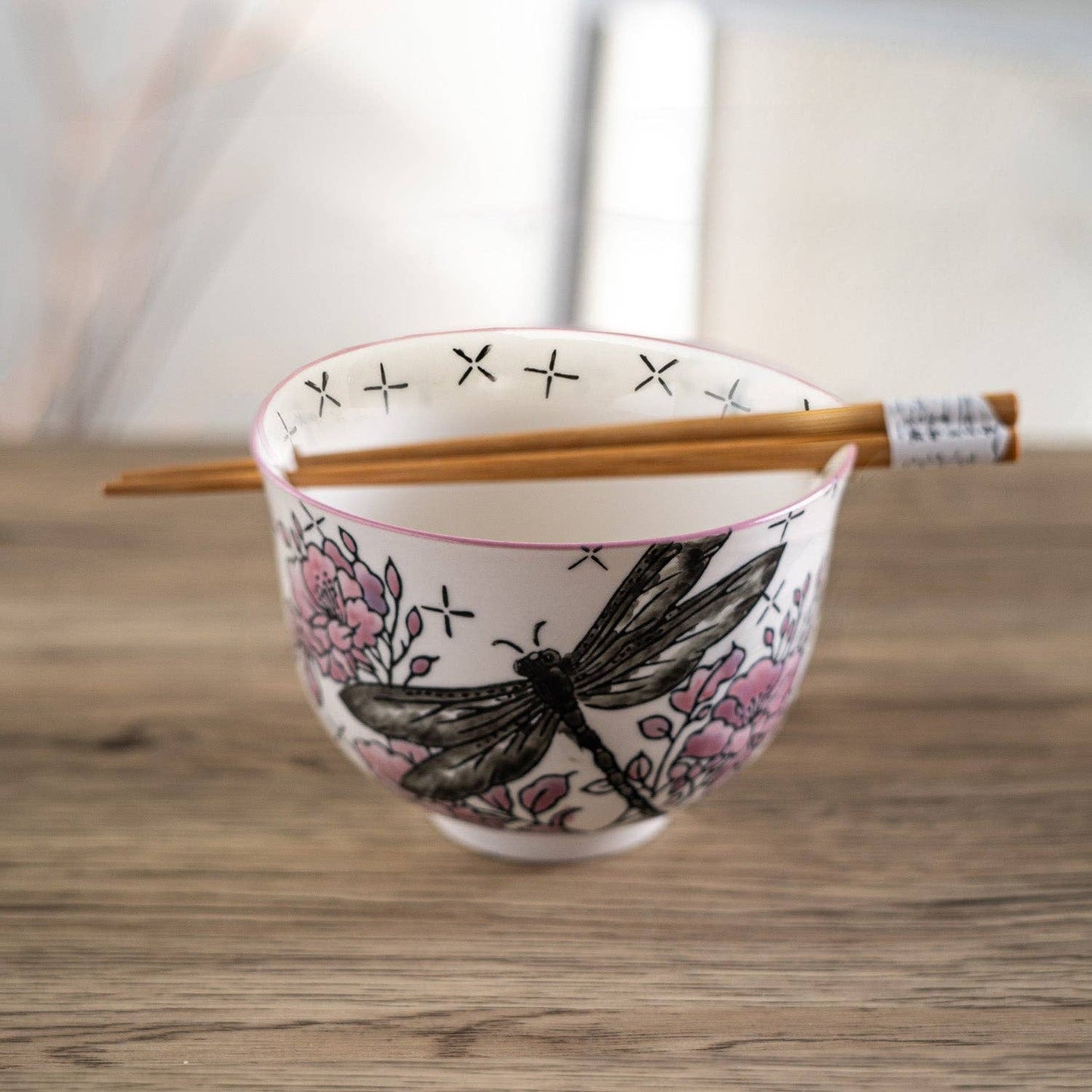 18oz 5"D Donburi Bowl With Chopsticks Set Dragonfly (4/16)