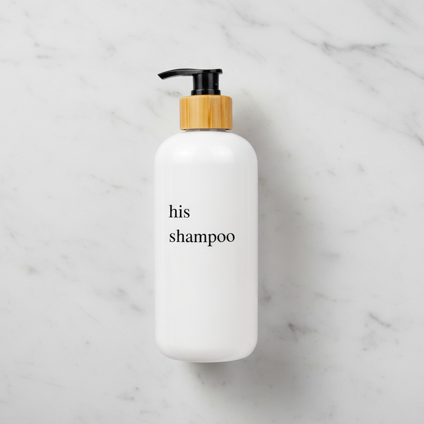 Shampoo & Conditioner Bottle Sets - Refillable | White Dispensers | Bamboo or Plastic Tops: White / Conditioner / Black / Plastic