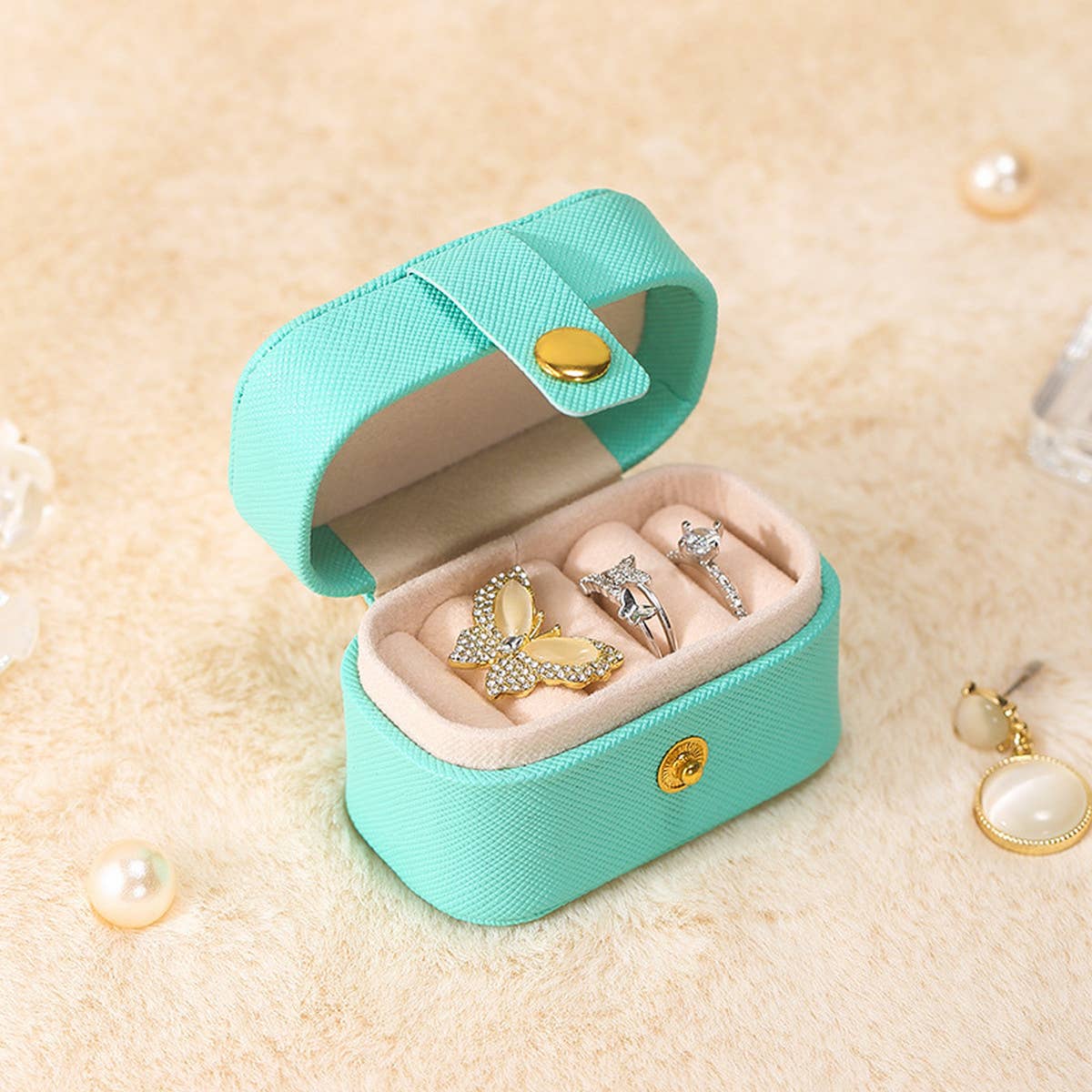 CWMM1686-GREEN-OS SOLID COLOR PORTABLE EARRING STORAGE BOX