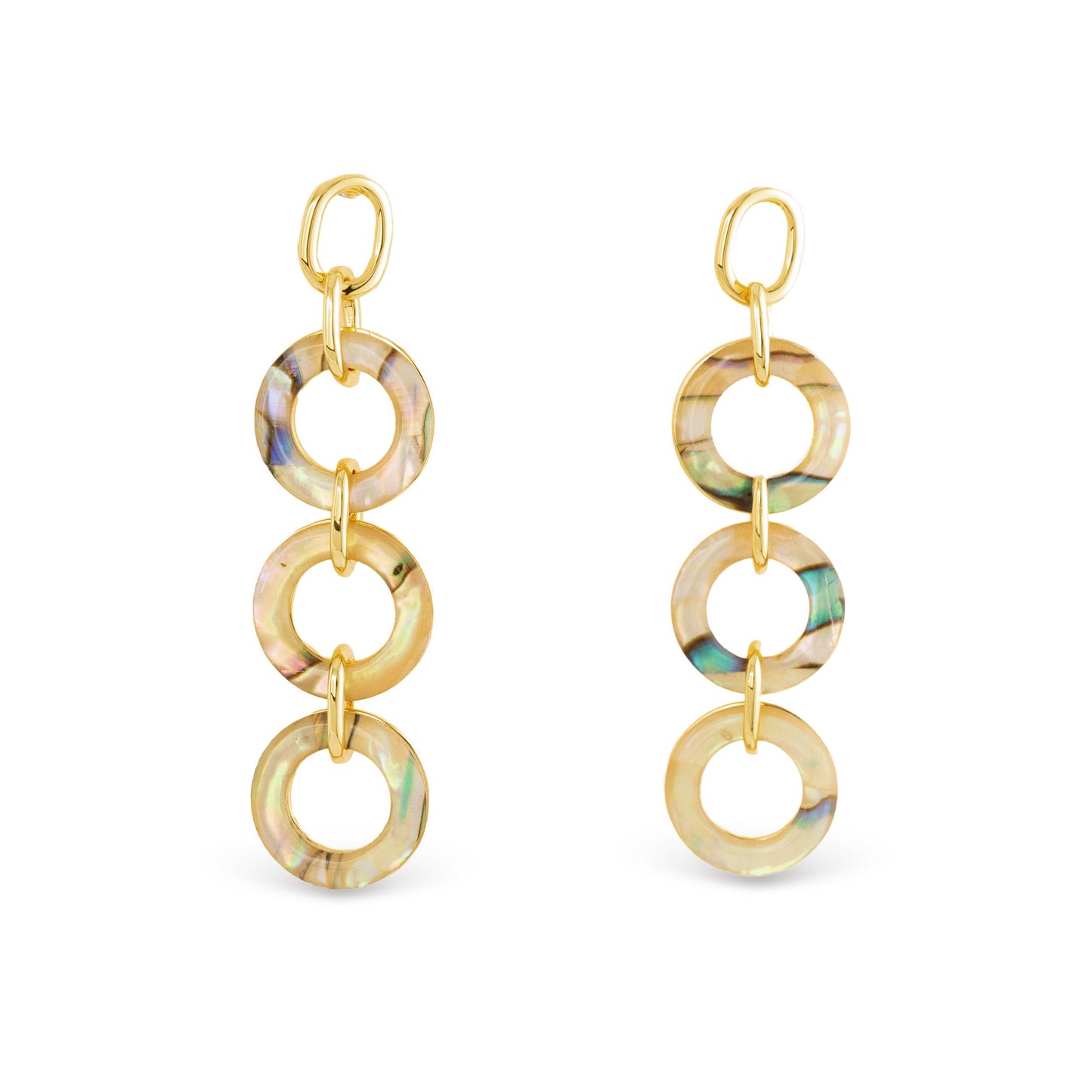 Gold Abalone Link Drop Earrings: Tan