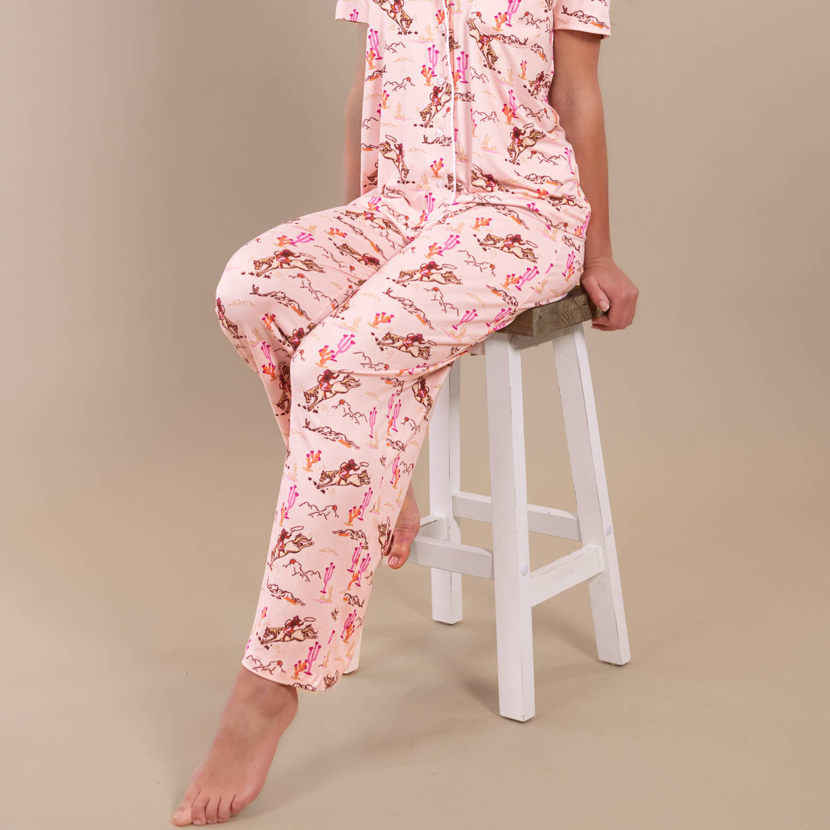 Vintage Cowgirl Pajama Pants | Retro Pink Western PJ Bottoms: XL