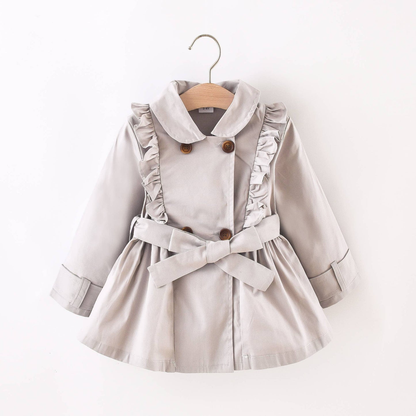 Toddler Girl Doll Collar Ruffled Double Breasted Belted: Dark Green / 18-24 Months