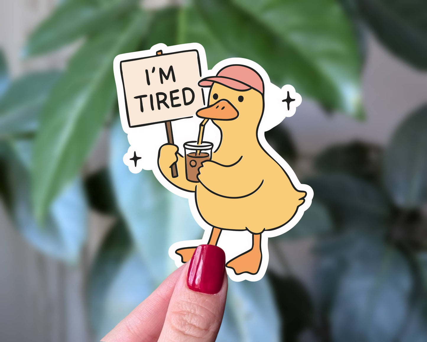 I'm Tired Duck Sticker, Cute Coffee Lover Relatable Sticker: Loose