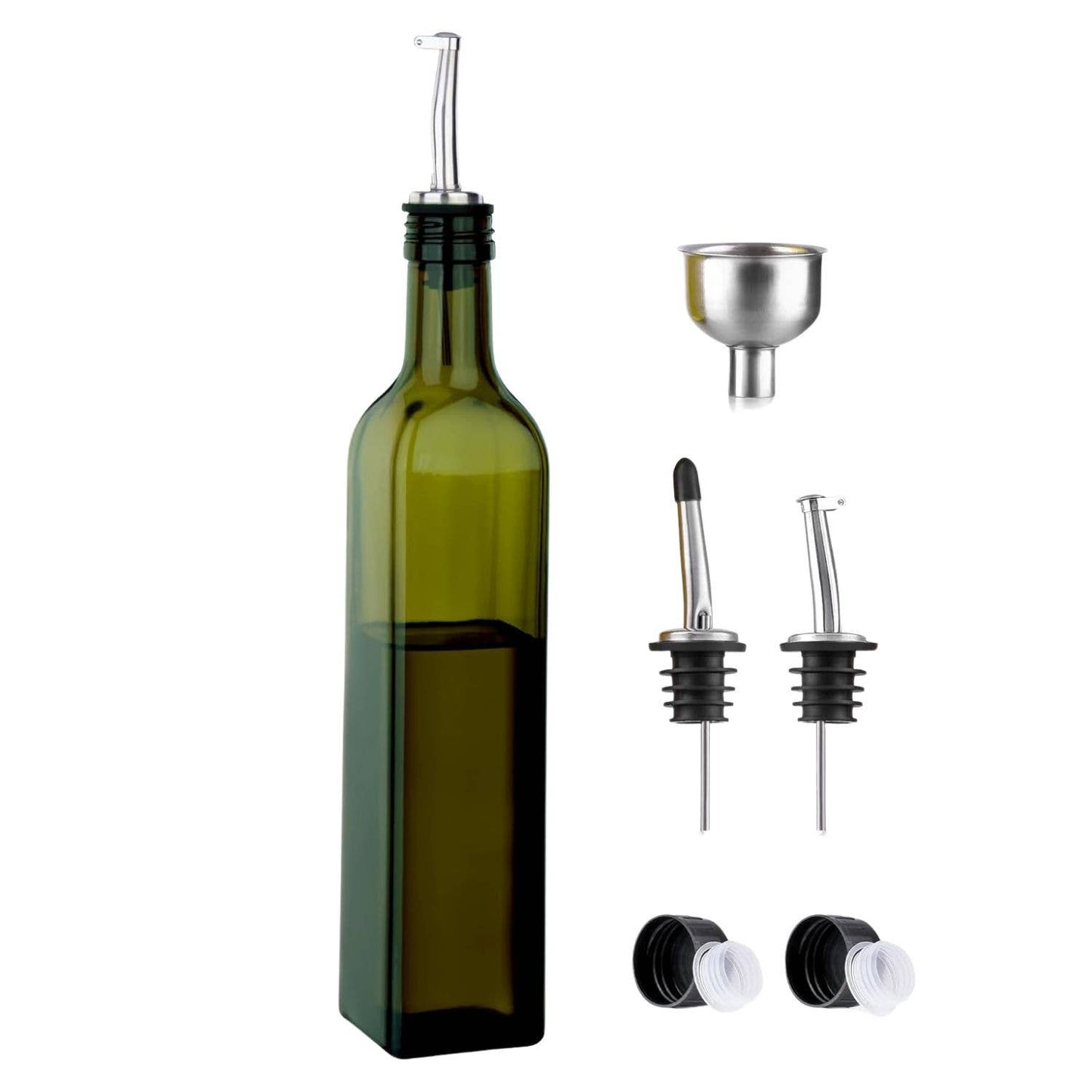 Olive Oil Dispenser Bottle16.9 oz with Accessories: Glass Dark Green