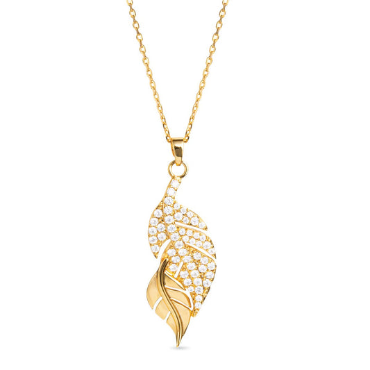 Pave CZ Double Leaf Necklace -  Gold - AMANDA BLU