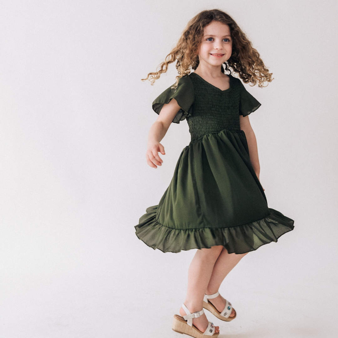 Dark Green Chiffon Dress - Child: 12-18M