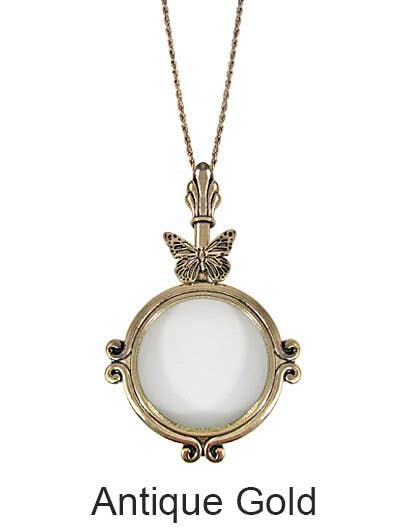 Butterfly  6 Times Magnifier Magnifying Glass Pendant Neckla: Antique Gold
