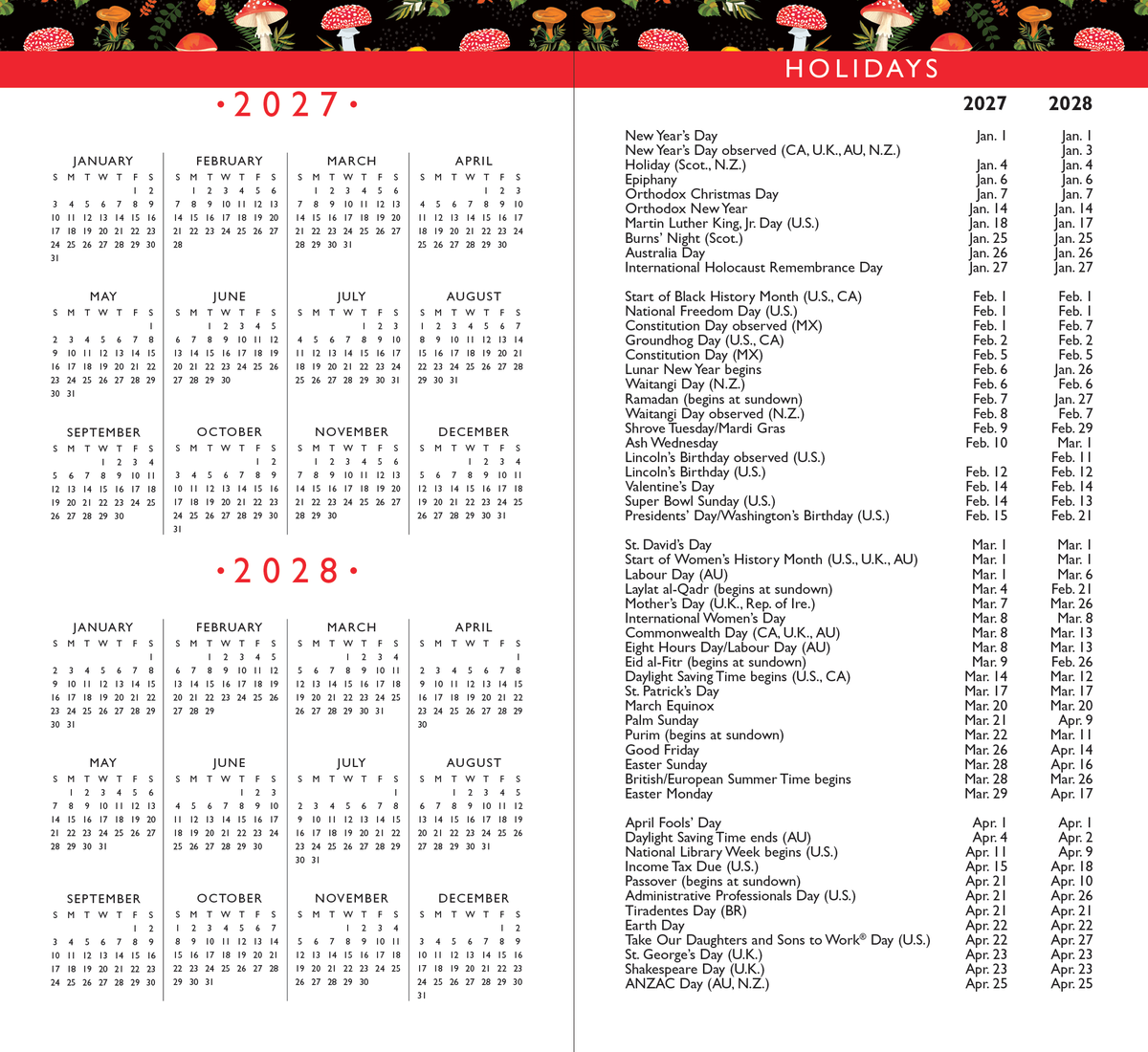 2027-28 Mushrooms 2-Year Pocket Planner