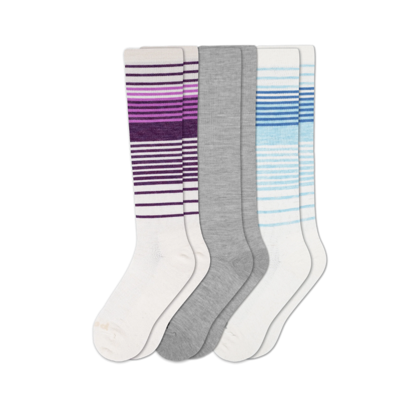 Women's Compression Socks: SOLID/Black & POLKA/Gray/Charcoal & THIN STRIPE/Black / Small / Medium (US: 5 - 8)
