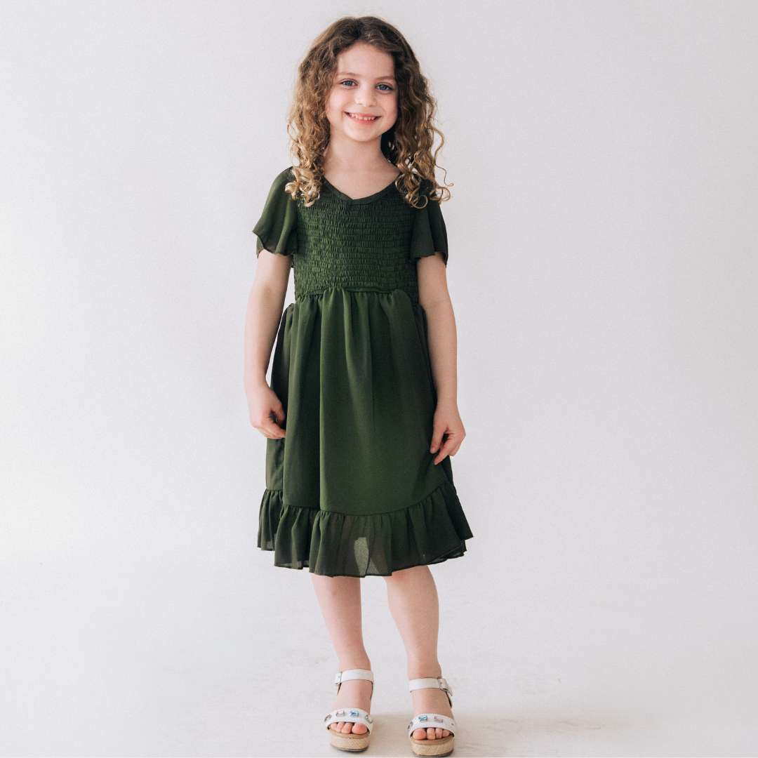Dark Green Chiffon Dress - Child: 6-7Y