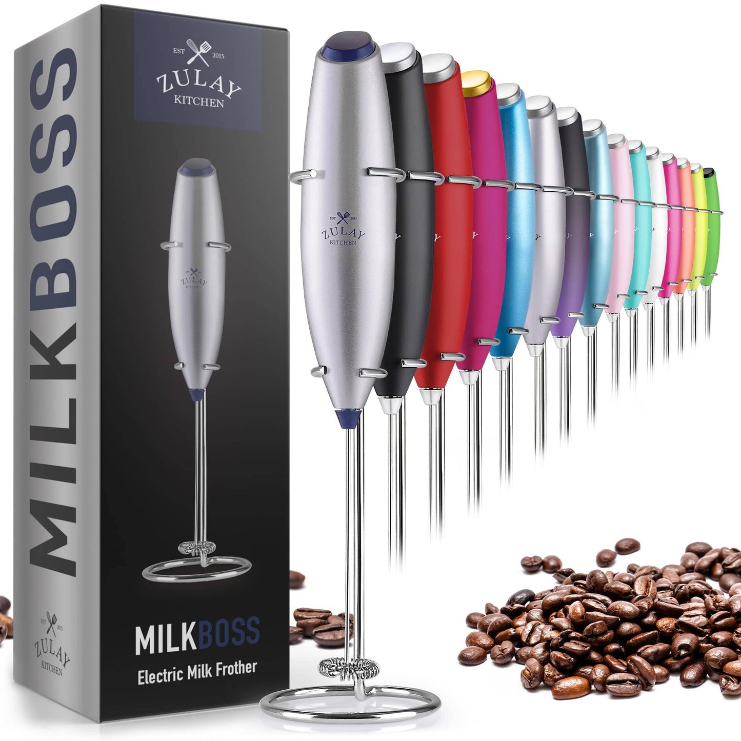 Powerful Handheld Milk Frother with Stand: Teal