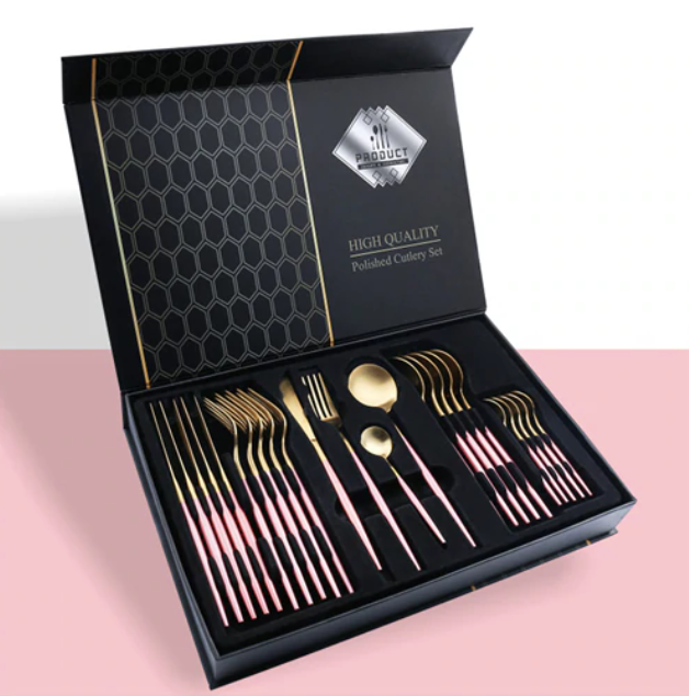 24pcs Tableware Set: Black Gold