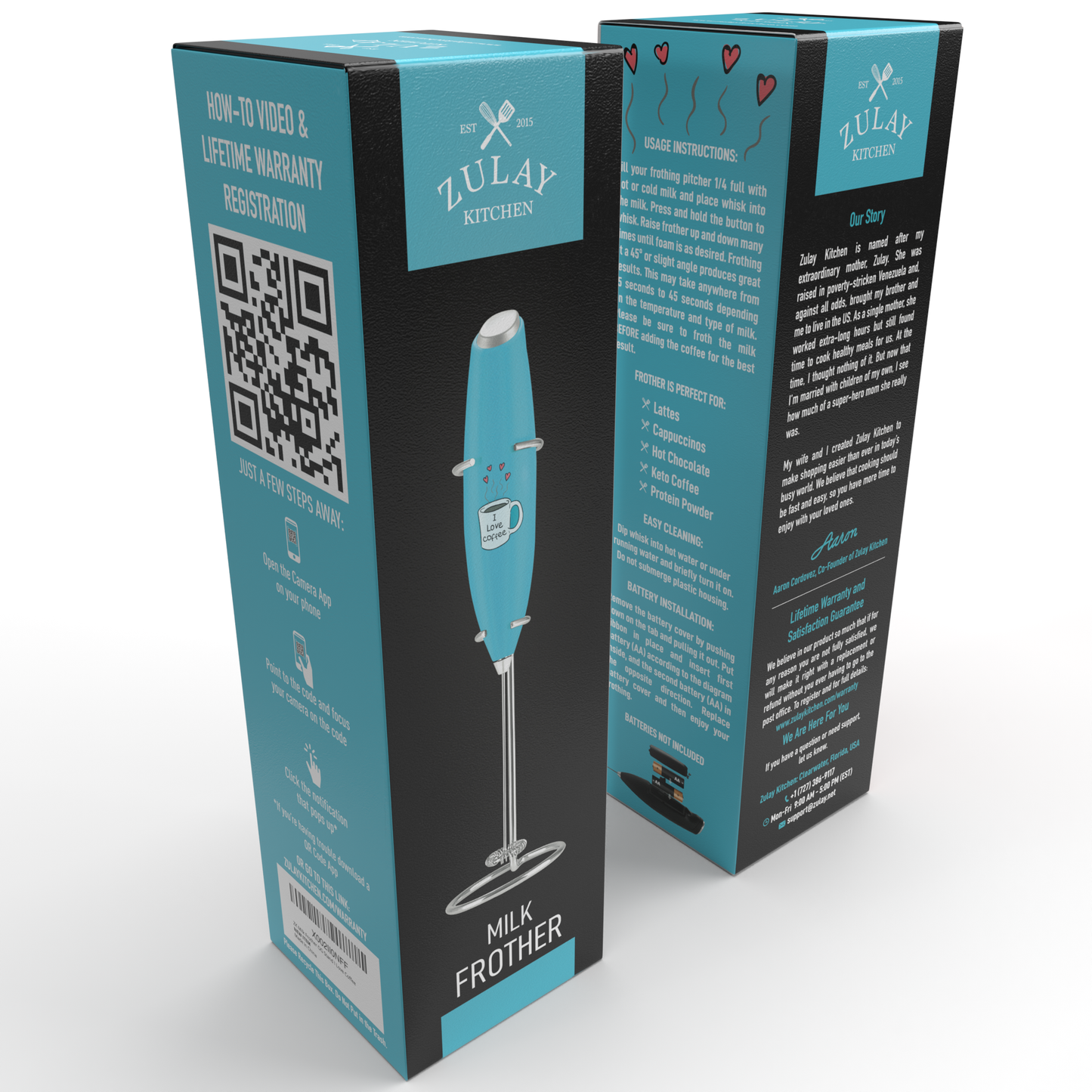 Powerful Handheld Milk Frother - With Stand: Black