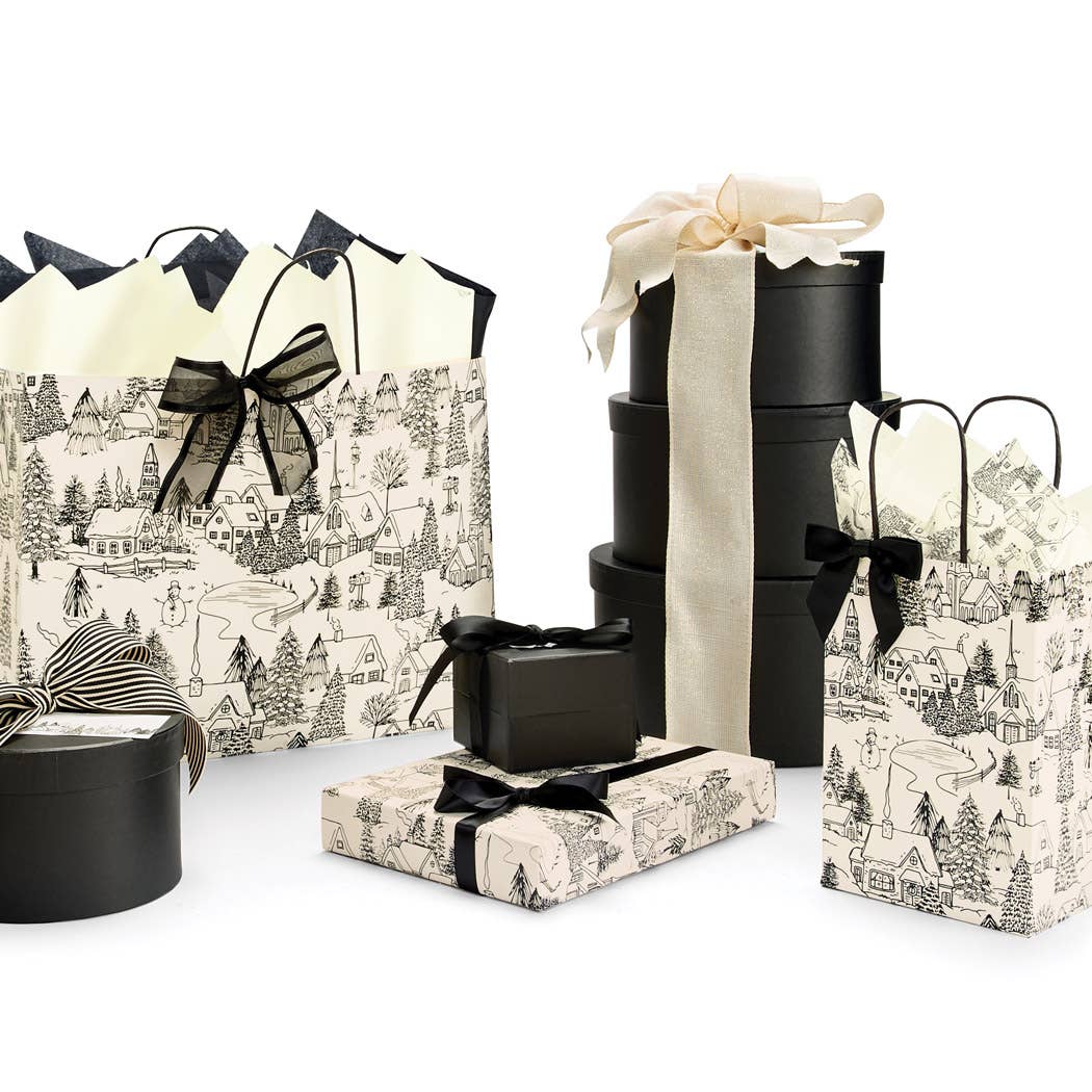 Winter Toile Christmas Paper Gift Bags: 25 Pack / Cub 8x4.75x10.5"