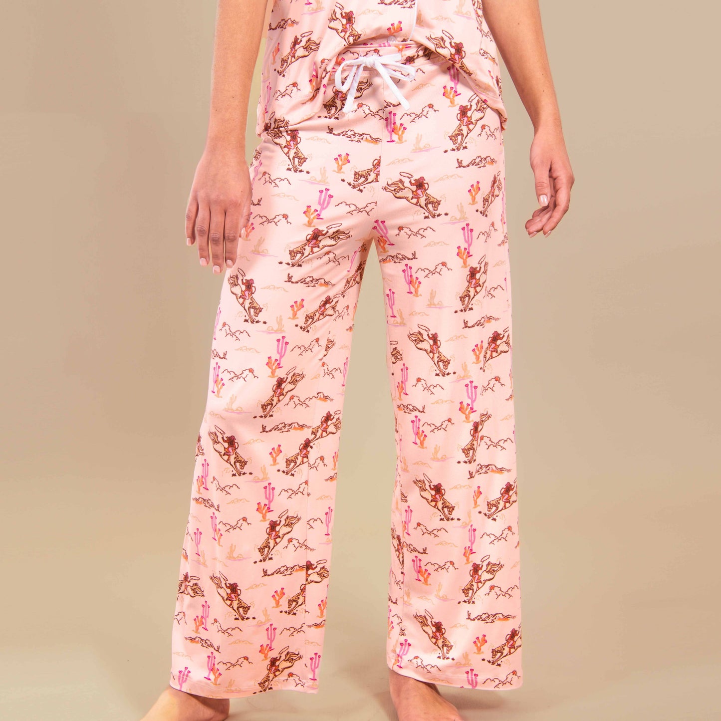 Vintage Cowgirl Pajama Pants | Retro Pink Western PJ Bottoms: L
