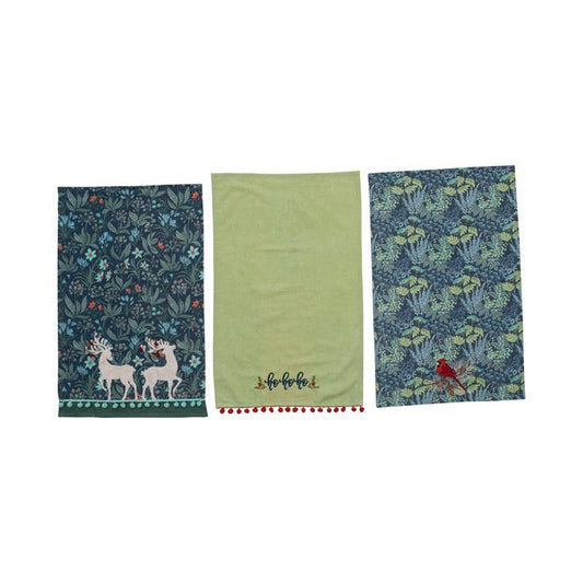 Printed Tea Towel w Embroidery, 3 Styles