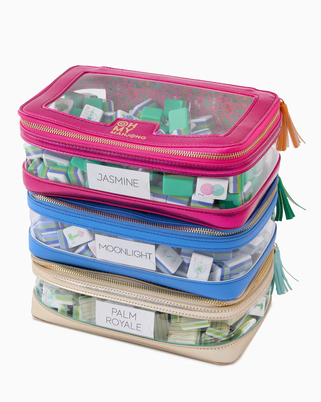 OH MY MAHJONG METALLIC PINK TILE STORAGE BAG