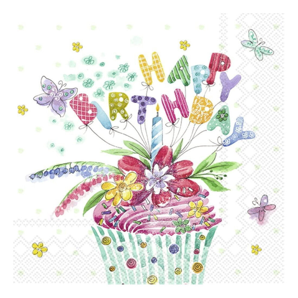 IHR Birthday Cupcake Floral Print Lunch Paper Napkins 20 Disposable 3-Ply