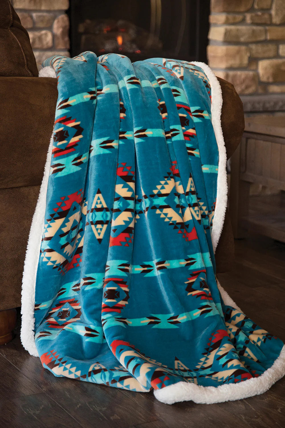 JP528 Casten's Turquoise Southwest Plush Throw