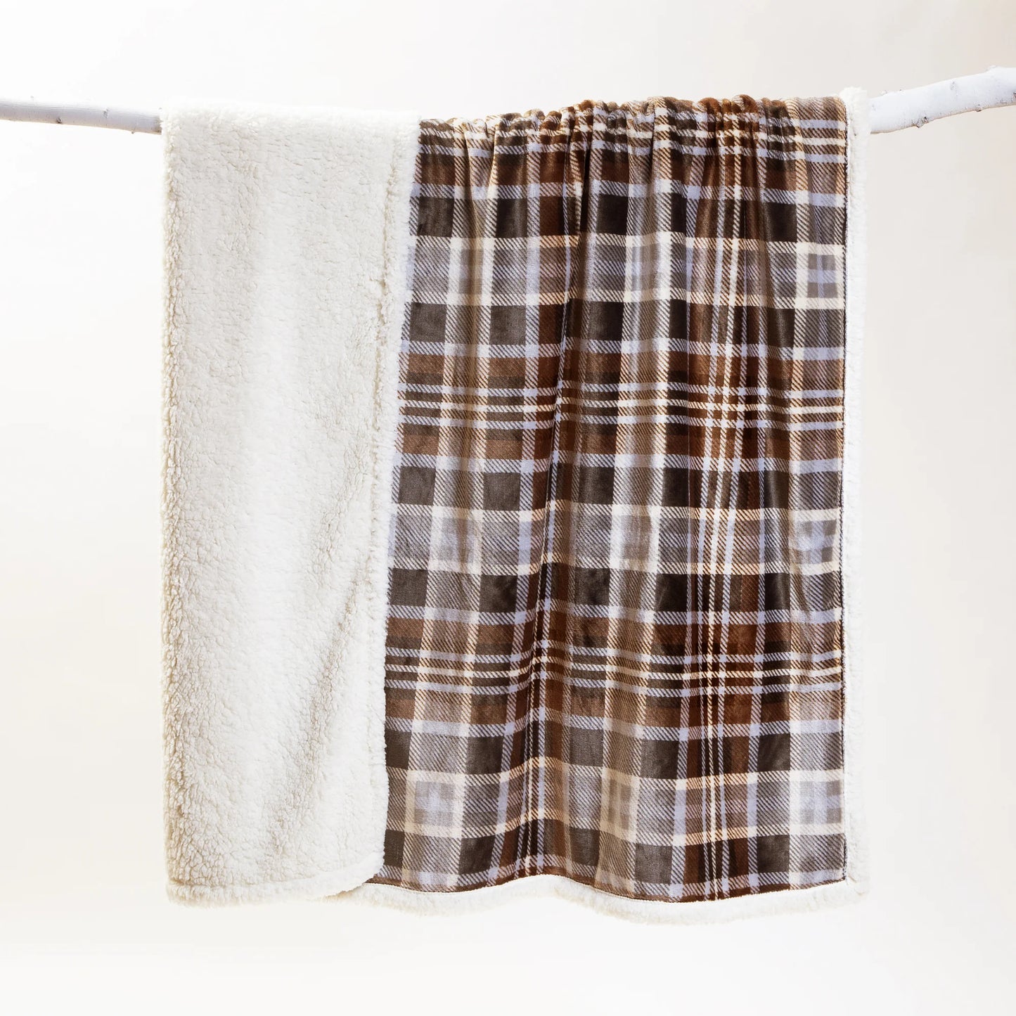 JP930 Carsten's Grey and Chestnut Plaid Plush Throw Blanket