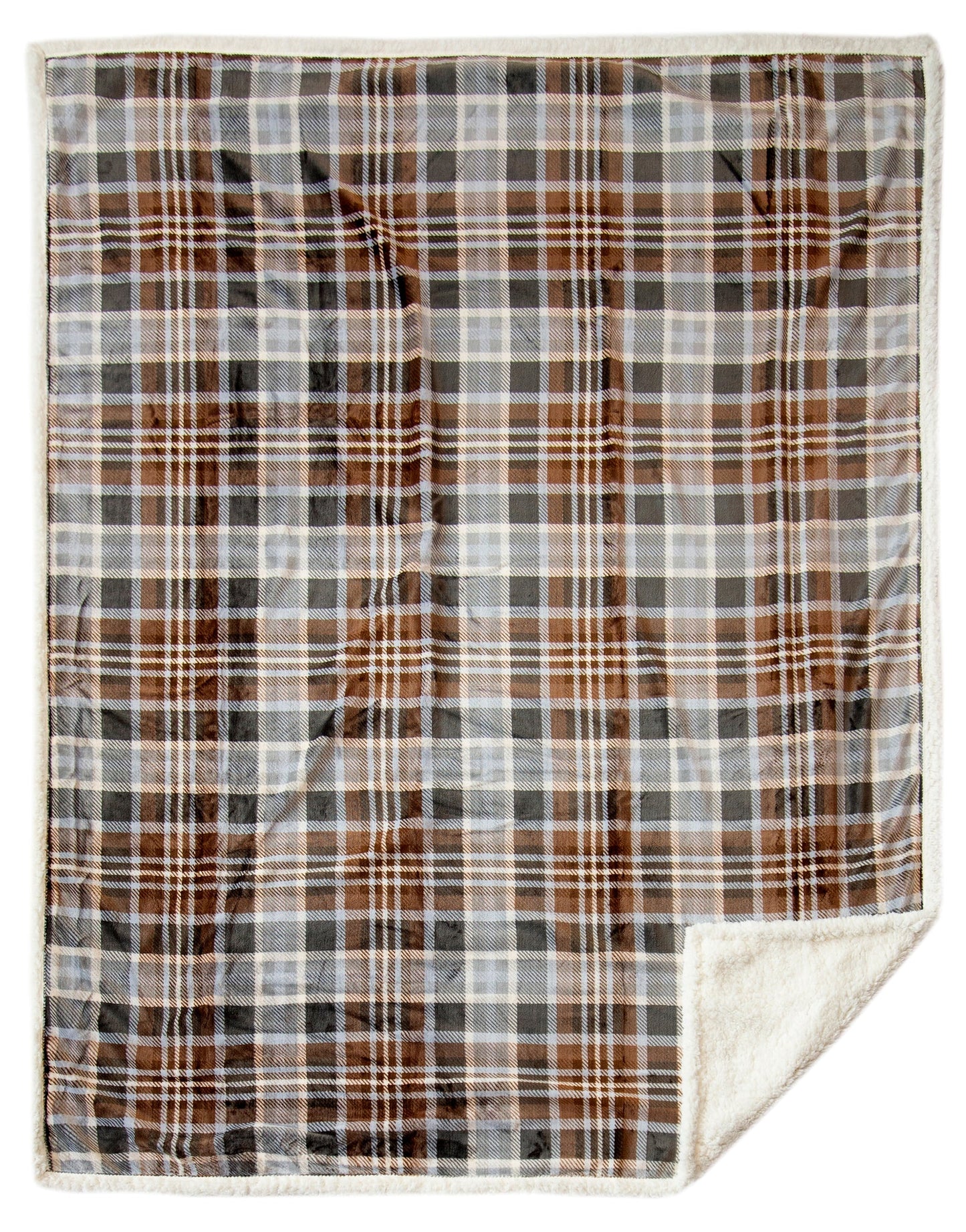 JP930 Carsten's Grey and Chestnut Plaid Plush Throw Blanket