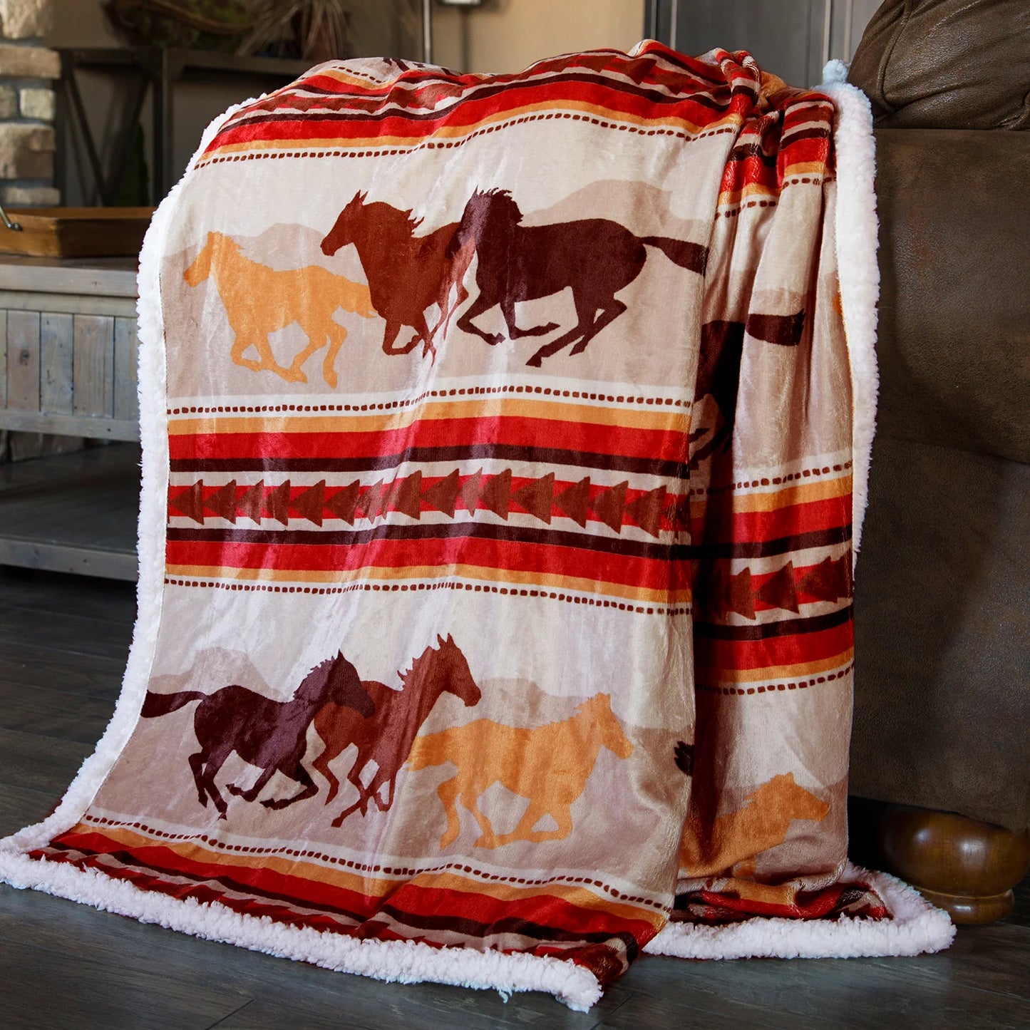 JW196 Carsten's Wrangler Running Horses Throw Blanket