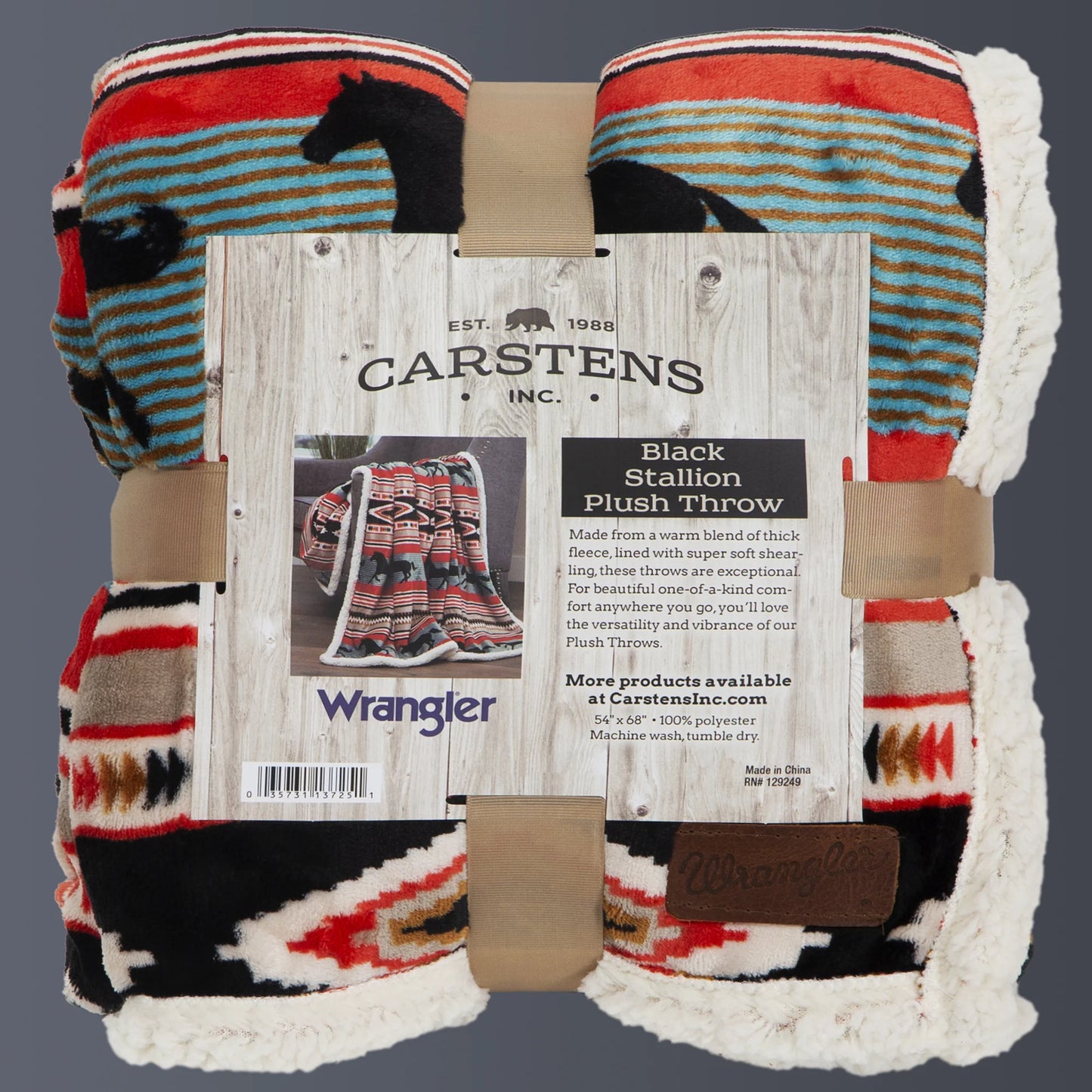 JW283 Carsten's Wrangler Black Stallion Plush Throw Blanket