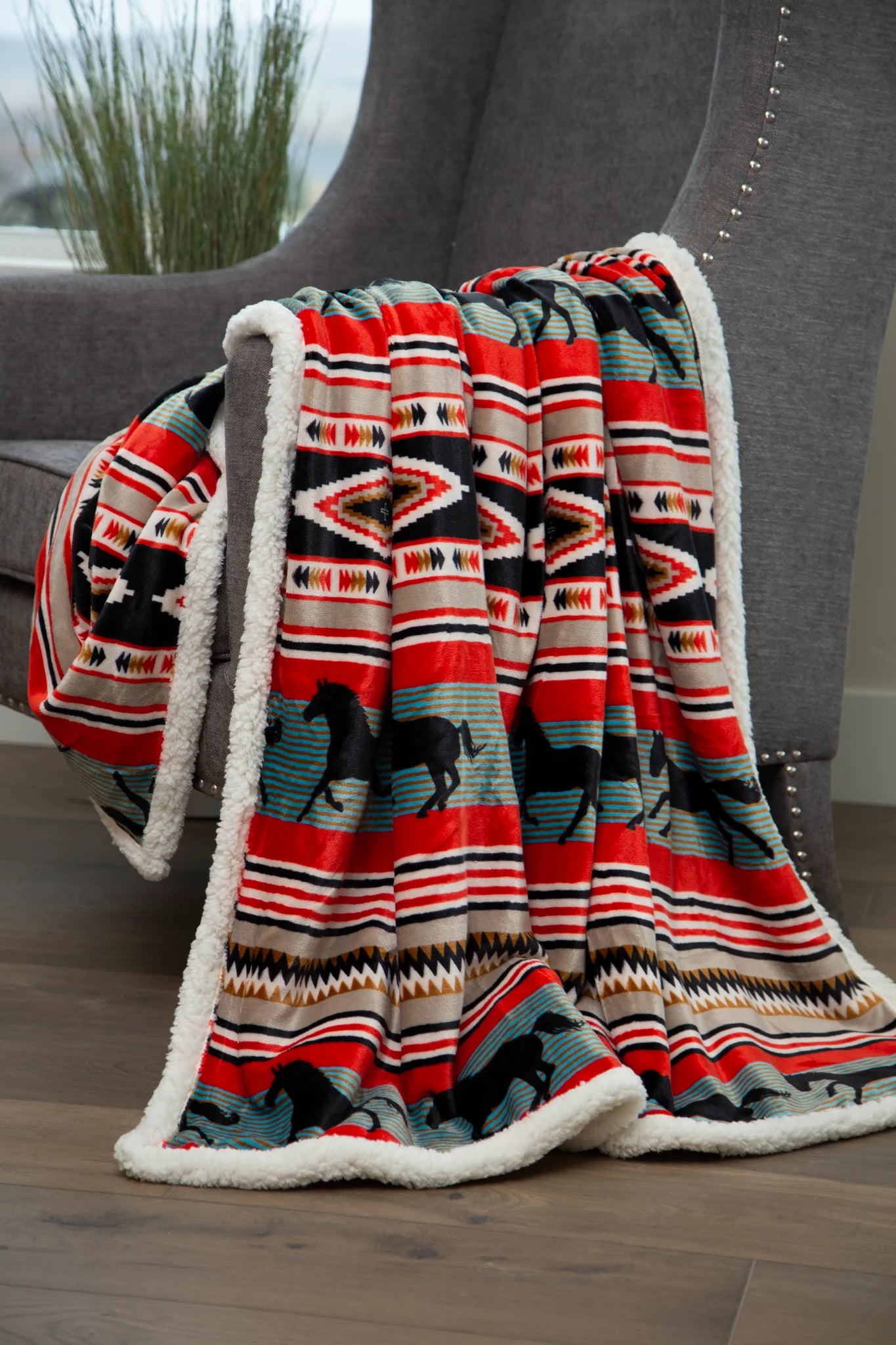JW283 Carsten's Wrangler Black Stallion Plush Throw Blanket